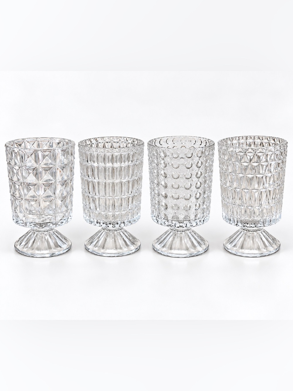 Clear Textured Glass Candle Holders / Goblets - Set of 4
